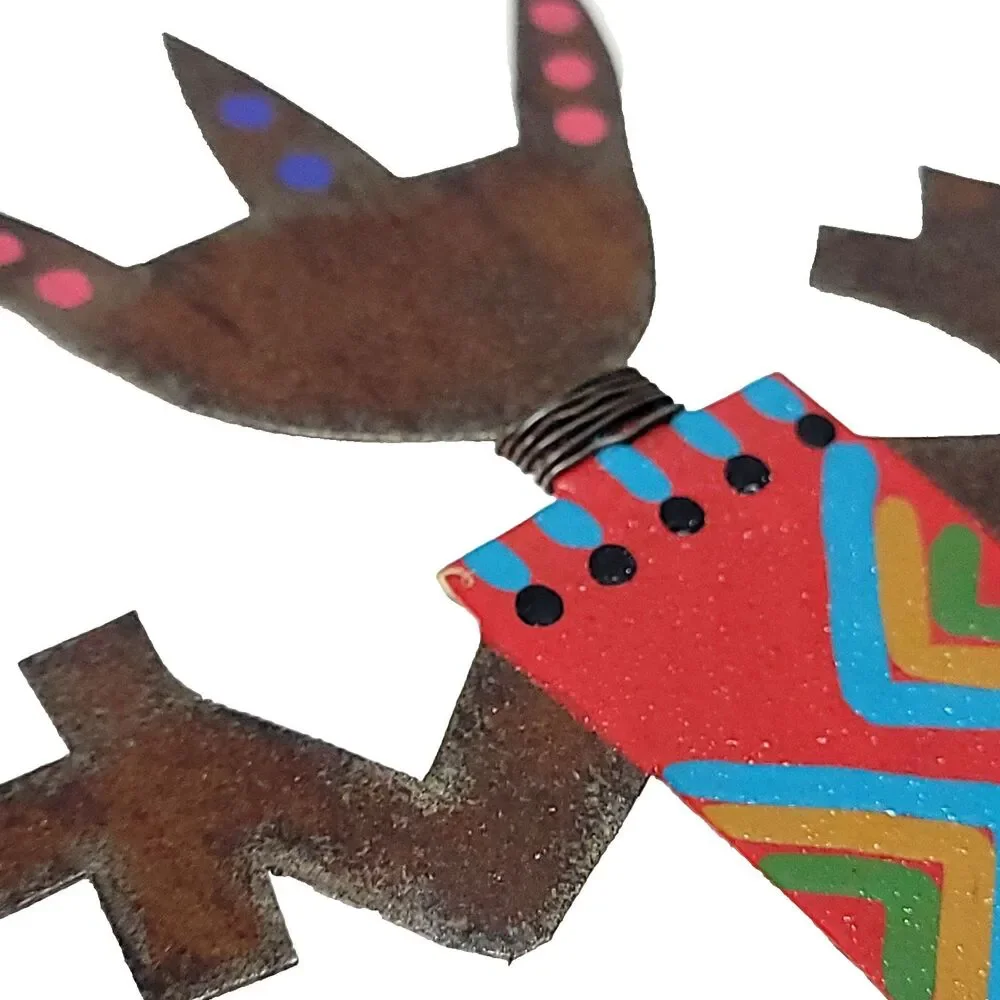 Whimsical South Western Tribal Metal Art Figure Pendant Signed Bill Marsha Finks